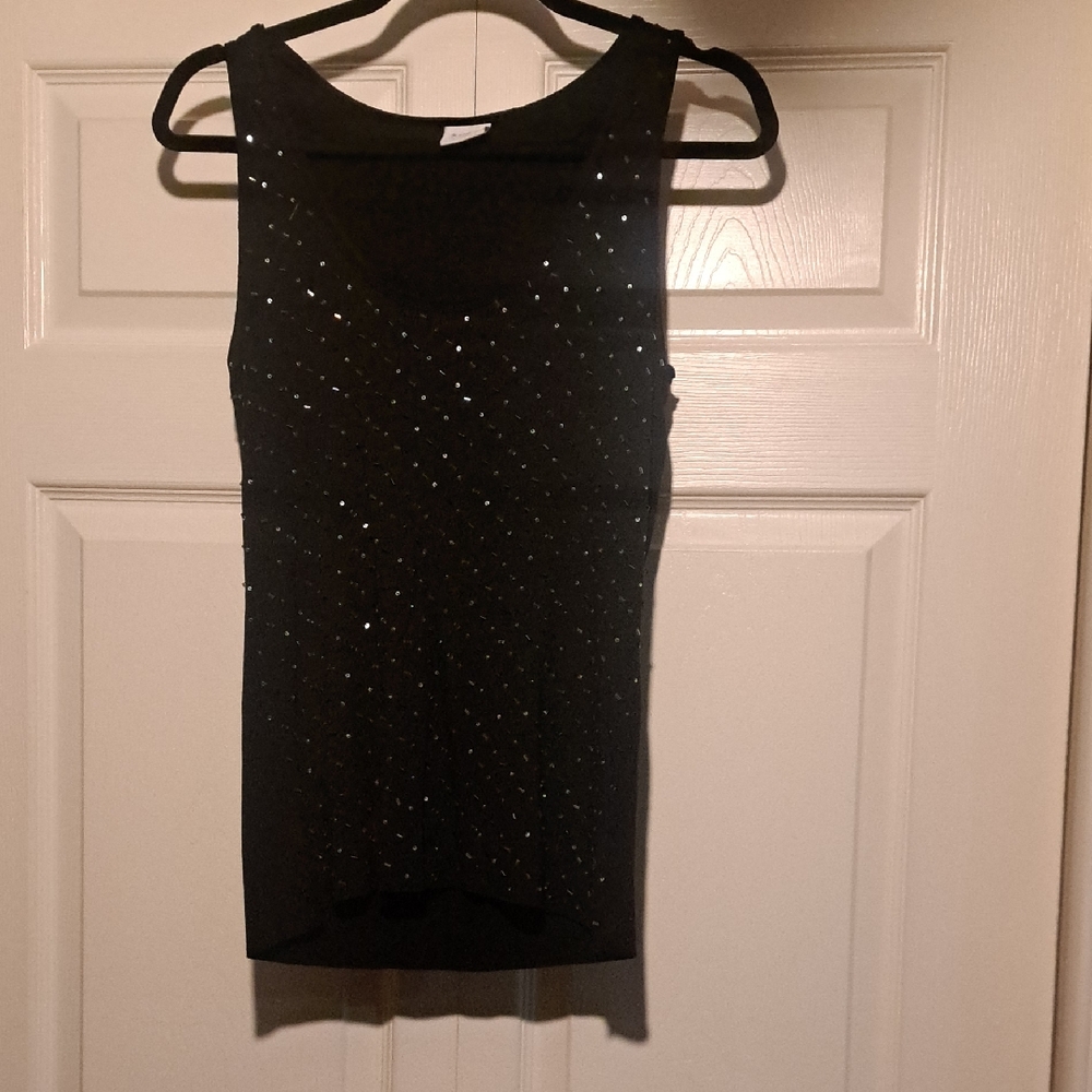 🕸Suzy Sheir- Ladies Black Sleeveless Tank  with Sequin Shiny Detail Beading